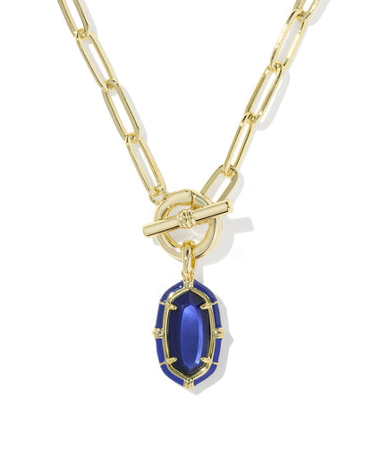 ELISA ENAMEL LINK AND CHAIN NECKLACE GOLD NAVY MOTHER OF PEARL