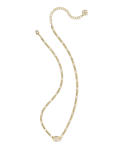 ELISA FIGARO CHAIN SHORT PENDANT NECKLACE GOLD IRIDESCENT ABALONE