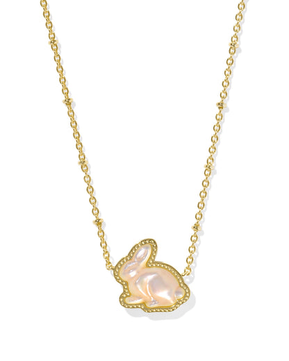 BUNNY SHORT PENDANT NECKLACE GOLD TAUPE MOTHER OF PEARL