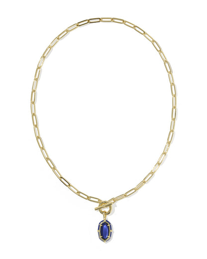 ELISA ENAMEL LINK AND CHAIN NECKLACE GOLD NAVY MOTHER OF PEARL