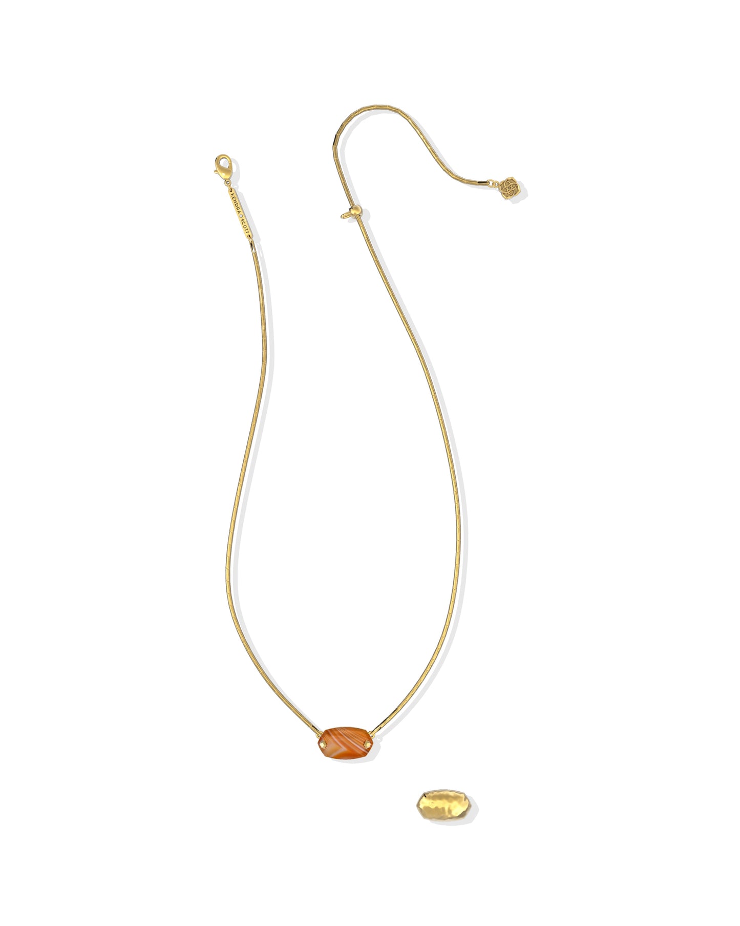 ELISA RIVETED SHORT PENDANT NECKLACE VINTAGE GOLD ORANGE BANDED AGATE