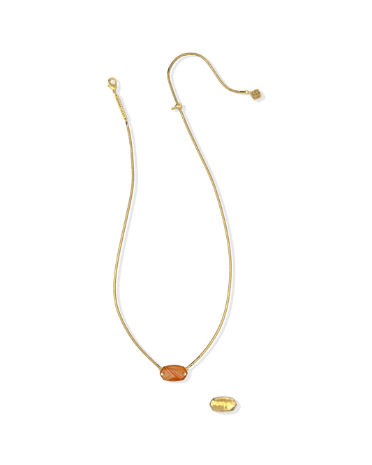 ELISA RIVETED SHORT PENDANT NECKLACE VINTAGE GOLD ORANGE BANDED AGATE