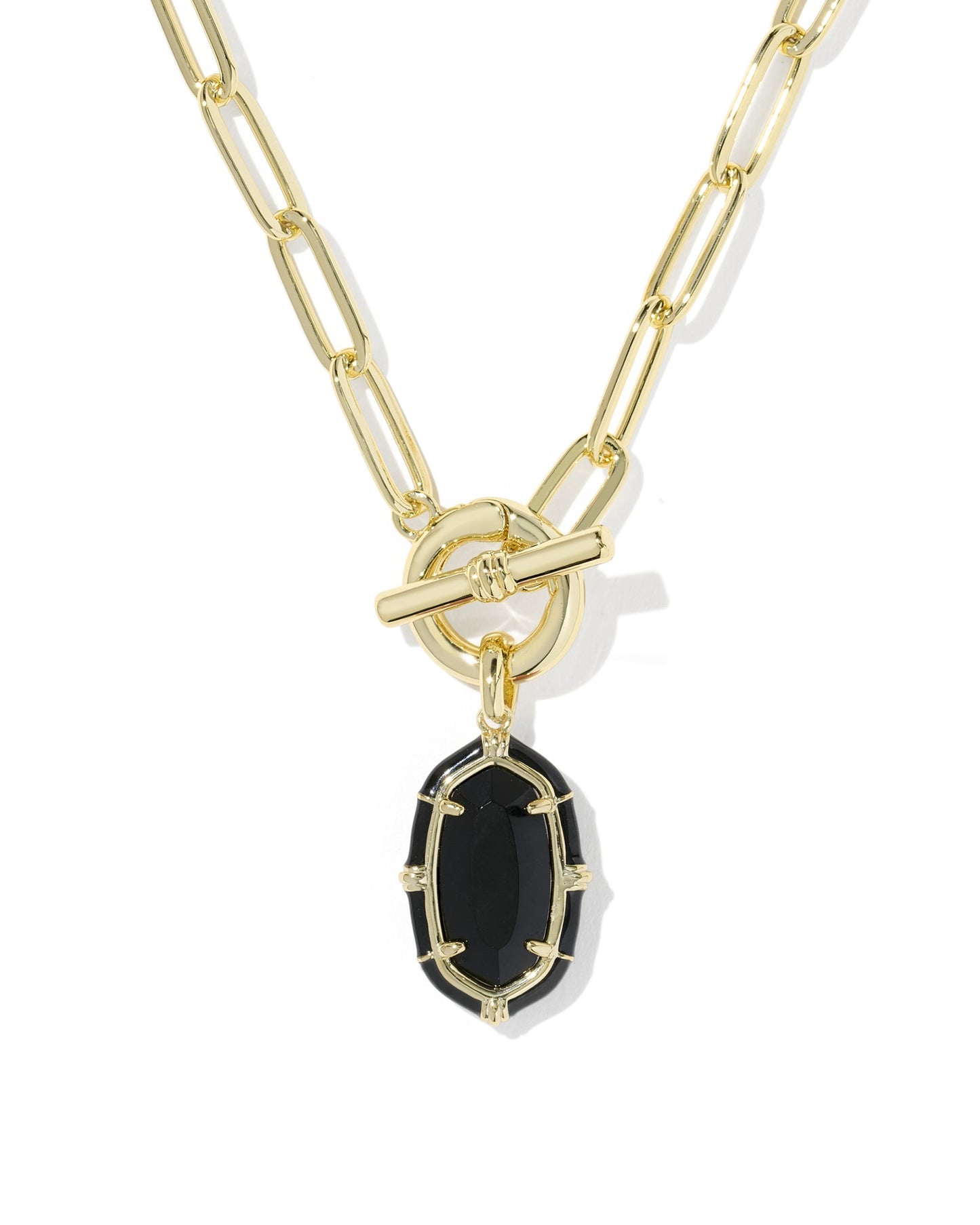 ELISA ENAMEL LINK AND CHAIN NECKLACE GOLD BLACK AGATE
