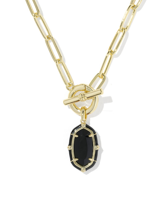 ELISA ENAMEL LINK AND CHAIN NECKLACE GOLD BLACK AGATE