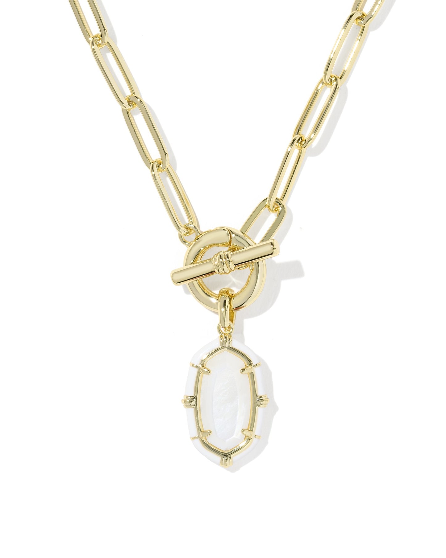 ELISA ENAMEL LINK AND CHAIN NECKLACE GOLD WHITE MOTHER OF PEARL