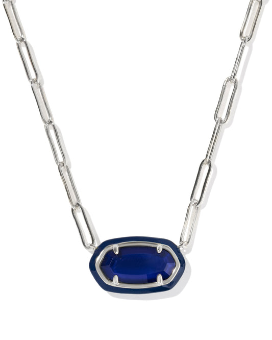 ELISA ENAMEL FRAME PAPERCLIP NECKLACE SILVER NAVY MOTHER OF PEARL
