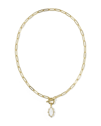 ELISA ENAMEL LINK AND CHAIN NECKLACE GOLD WHITE MOTHER OF PEARL