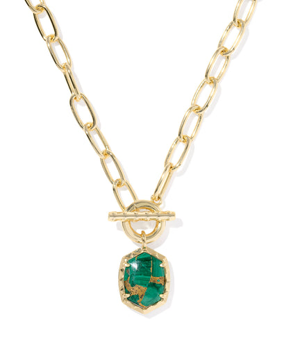 DAPHNE LINK AND CHAIN NECKLACE GOLD BRONZE VEINED GREEN MALACHITE