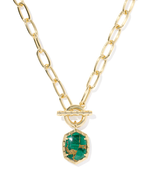 DAPHNE LINK AND CHAIN NECKLACE GOLD BRONZE VEINED GREEN MALACHITE