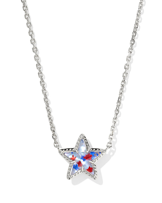 CASSIDY SHORT PENDANT NECKLACE SILVER RED WHITE BLUE STAR ILLUSION
