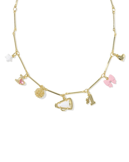 CHEER CHARM NECKLACE GOLD PINK WHITE MIX