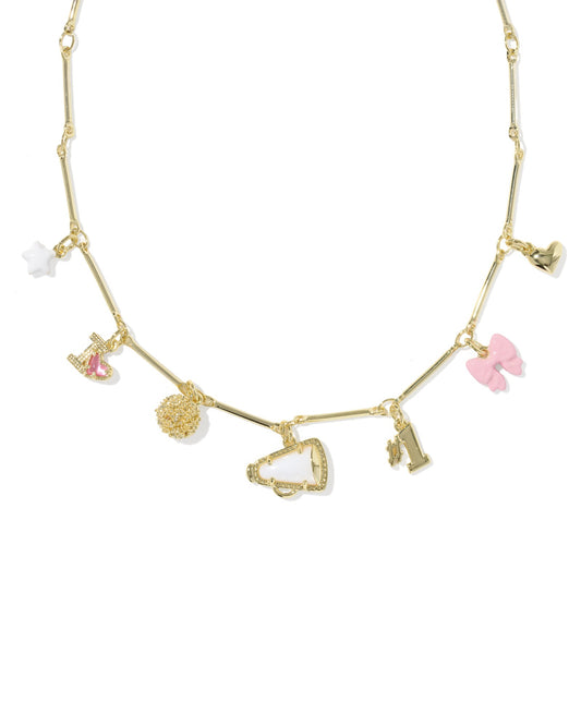 CHEER CHARM NECKLACE GOLD PINK WHITE MIX
