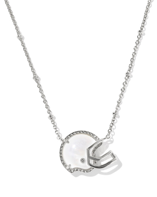 FOOTBALL HELMET SHORT PENDANT NECKLACE SILVER IVORY MOTHER OF PEARL)