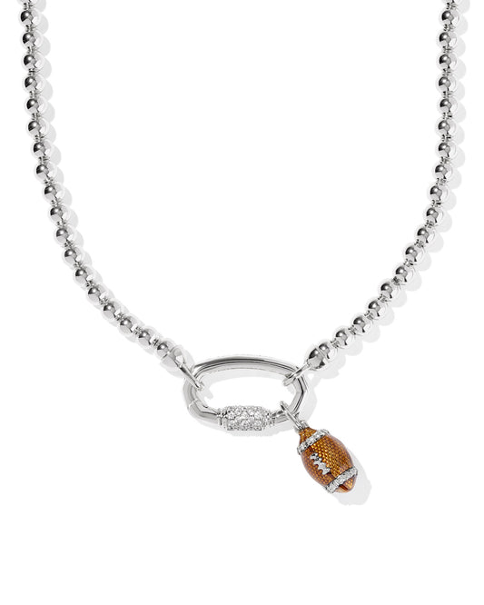 FOOTBALL METAL STRAND NECKLACE SILVER WHITE CZ