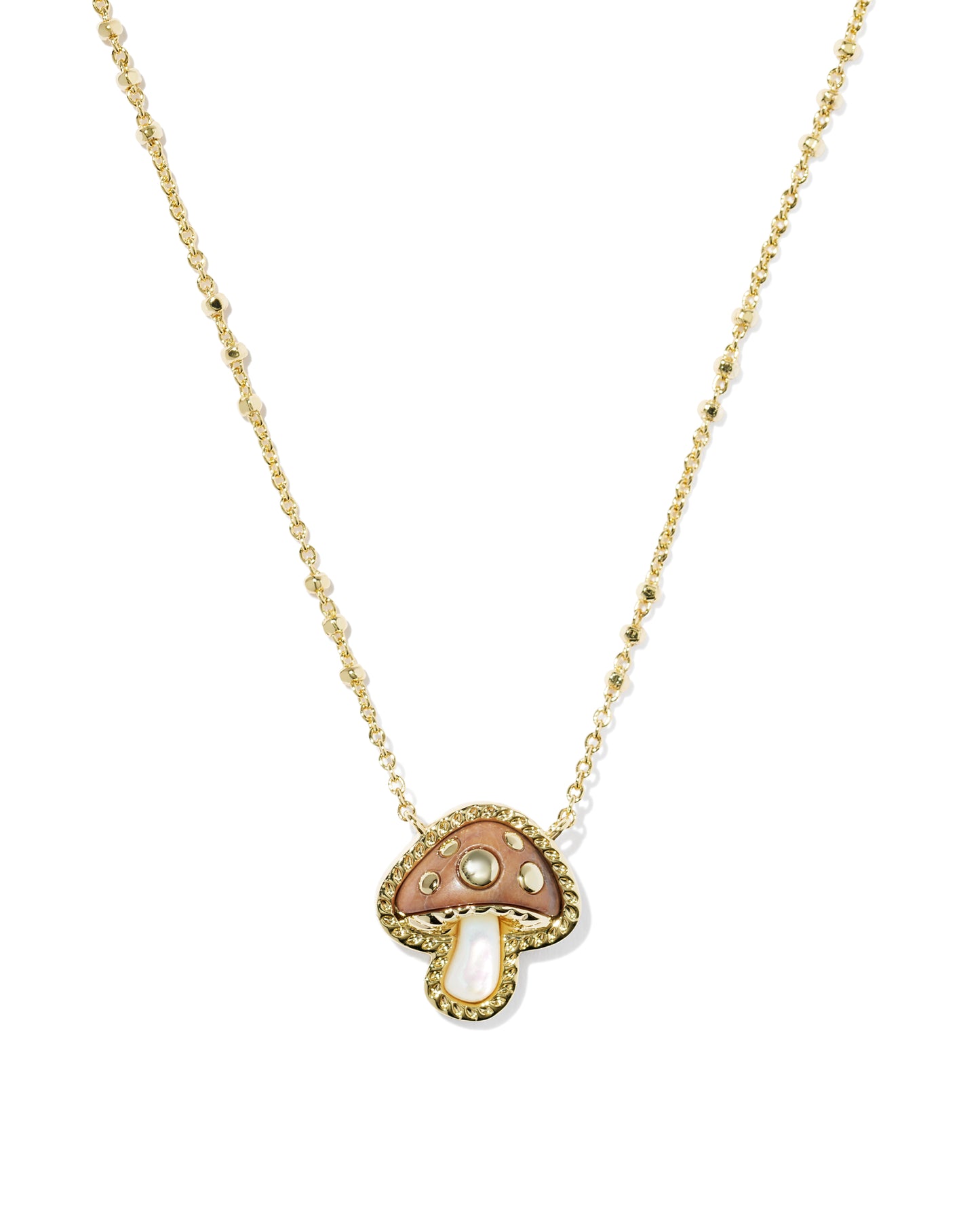 MUSHROOM SHORT PENDANT NECKLACE GOLD BROWN MIX