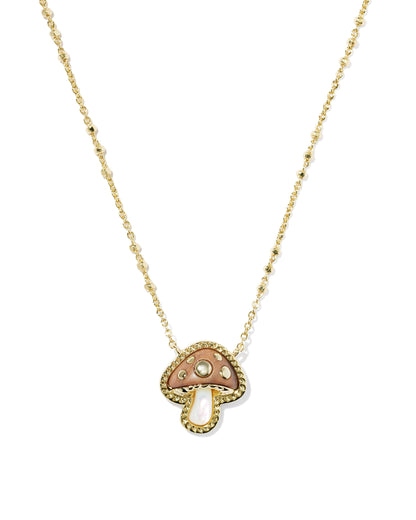 MUSHROOM SHORT PENDANT NECKLACE GOLD BROWN MIX