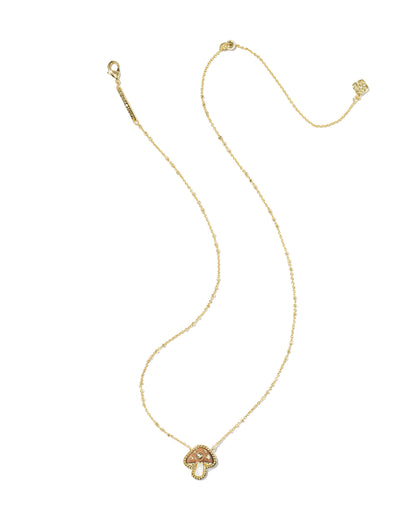 MUSHROOM SHORT PENDANT NECKLACE GOLD BROWN MIX