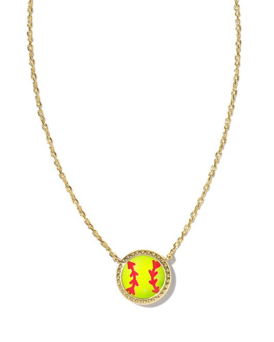 SOFTBALL SHORT PENDANT NECKLACE GOLD CHARTREUSE MAGNESITE