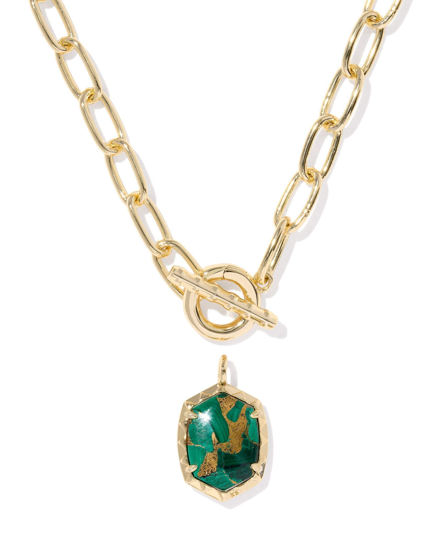 DAPHNE LINK AND CHAIN NECKLACE GOLD BRONZE VEINED GREEN MALACHITE