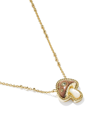 MUSHROOM SHORT PENDANT NECKLACE GOLD BROWN MIX