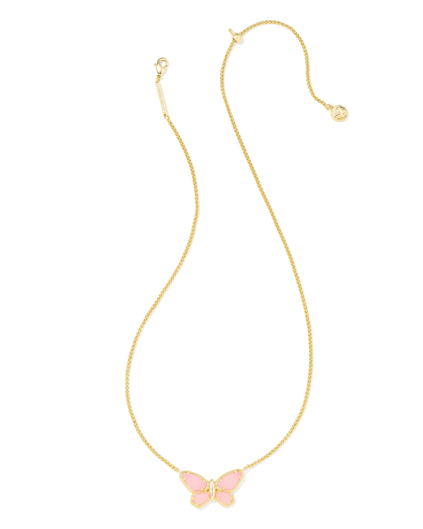 DOLLY PARTON BUTTERFLY SHORT PENDANT NECKLACE GOLD LIGHT PINK DRUSY