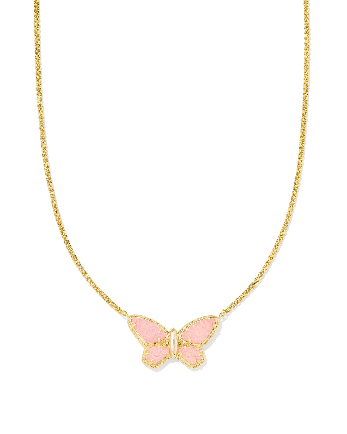 DOLLY PARTON BUTTERFLY SHORT PENDANT NECKLACE GOLD LIGHT PINK DRUSY