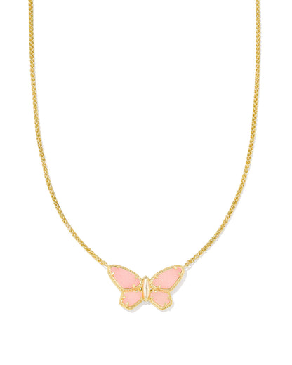 DOLLY PARTON BUTTERFLY SHORT PENDANT NECKLACE GOLD LIGHT PINK DRUSY