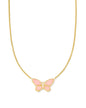 DOLLY PARTON BUTTERFLY SHORT PENDANT NECKLACE GOLD LIGHT PINK DRUSY