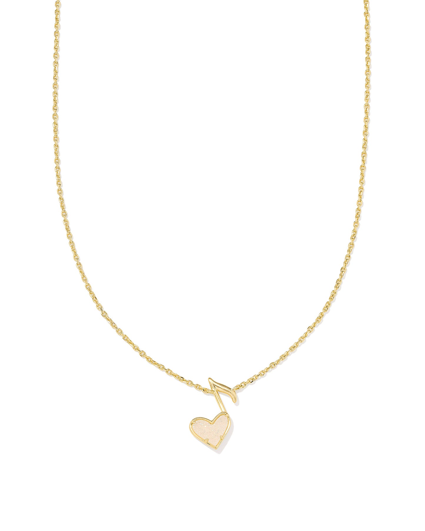 DOLLY PARTON ARI HEART MUSIC NOTE SHORT PENDANT NECKLACE GOLD IRIDESCENT DRUSY