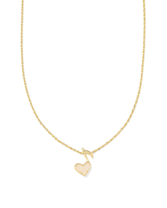 DOLLY PARTON ARI HEART MUSIC NOTE SHORT PENDANT NECKLACE GOLD IRIDESCENT DRUSY