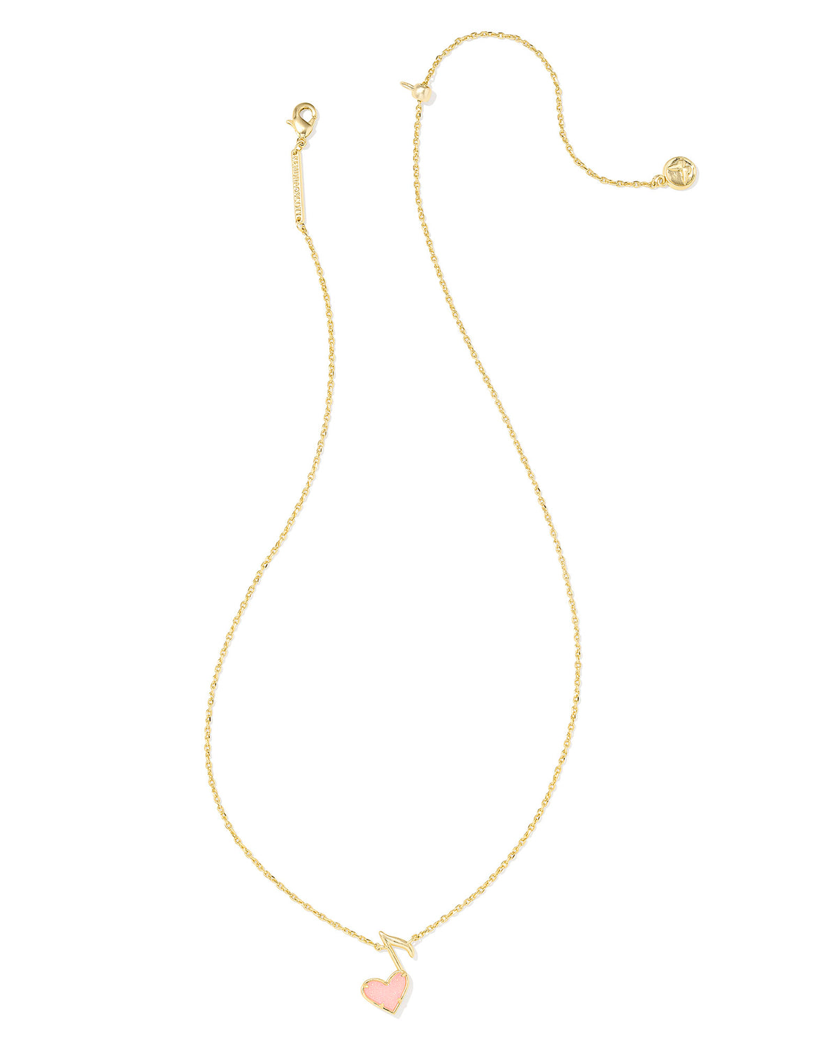 DOLLY PARTON ARI HEART MUSIC NOTE SHORT PENDANT NECKLACE GOLD LIGHT PINK DRUSY