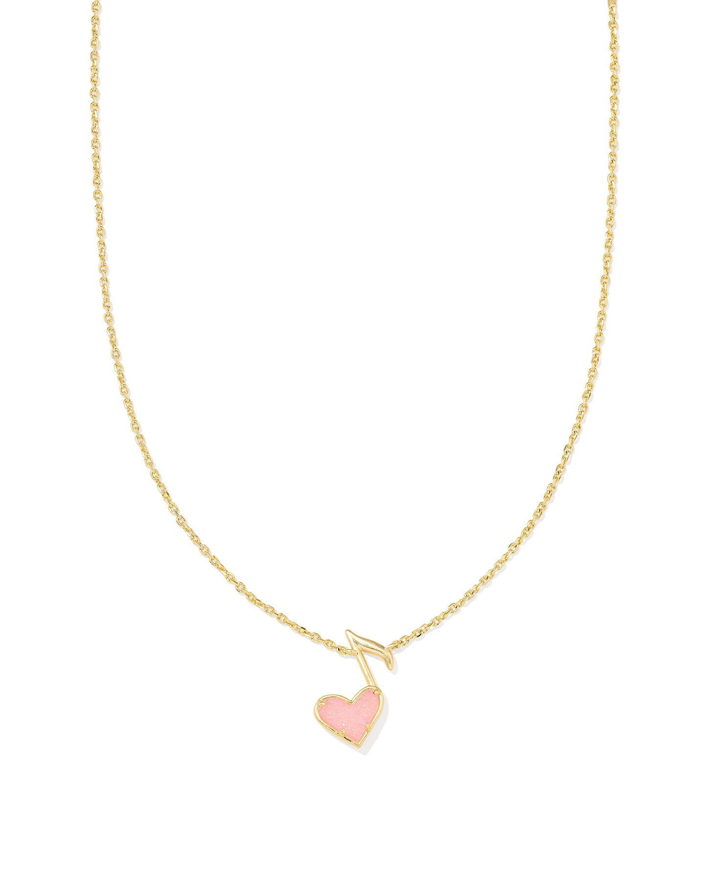 DOLLY PARTON ARI HEART MUSIC NOTE SHORT PENDANT NECKLACE GOLD LIGHT PINK DRUSY