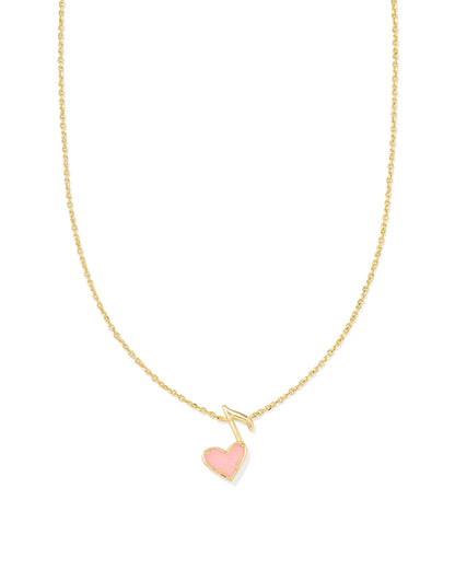 DOLLY PARTON ARI HEART MUSIC NOTE SHORT PENDANT NECKLACE GOLD LIGHT PINK DRUSY