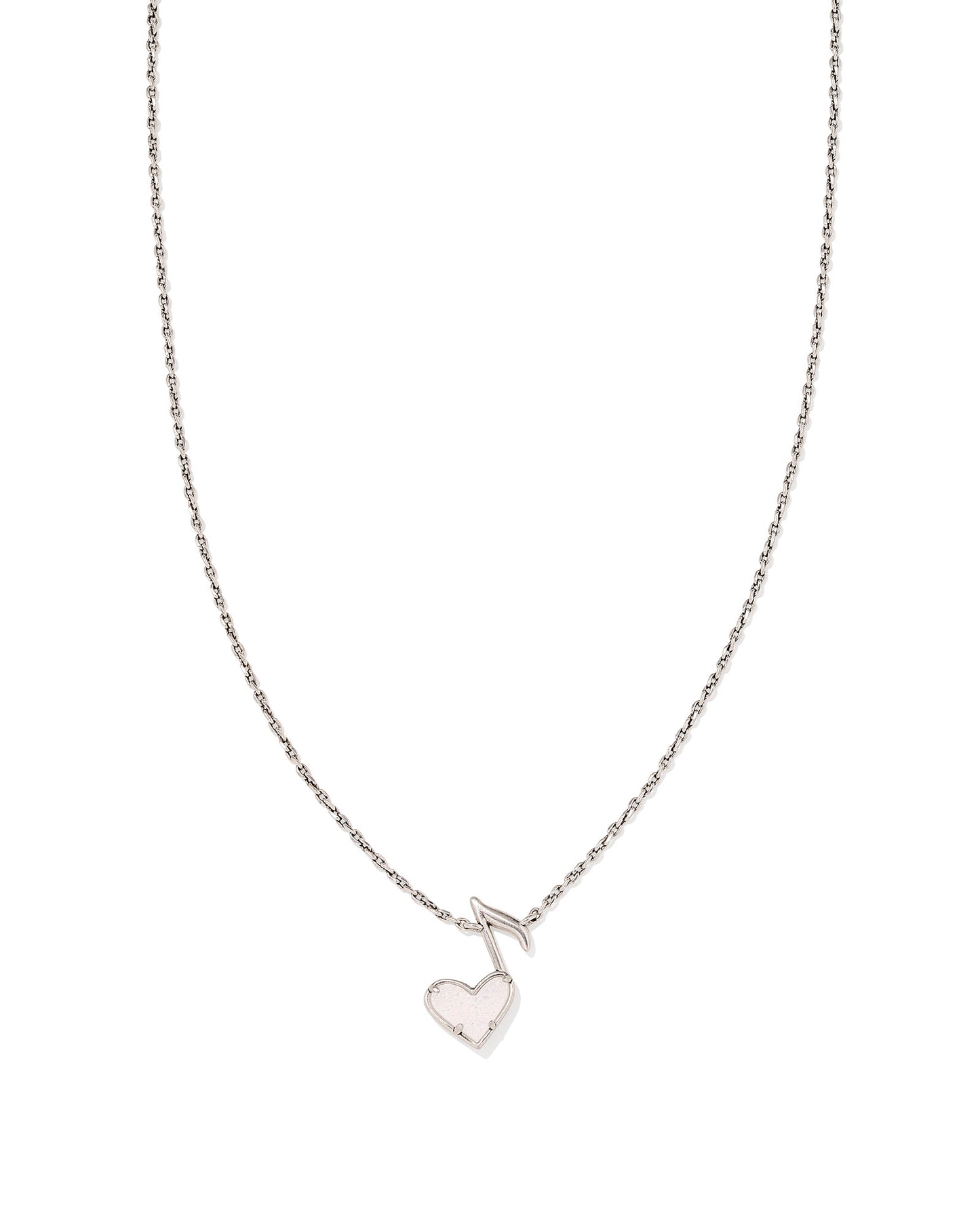 DOLLY PARTON ARI HEART MUSIC NOTE SHORT PENDANT NECKLACE VINTAGE SILVER IRIDESCENT DRUSY
