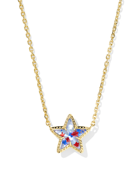 CASSIDY SHORT PENDANT NECKLACE GOLD RED WHITE BLUE STAR ILLUSION