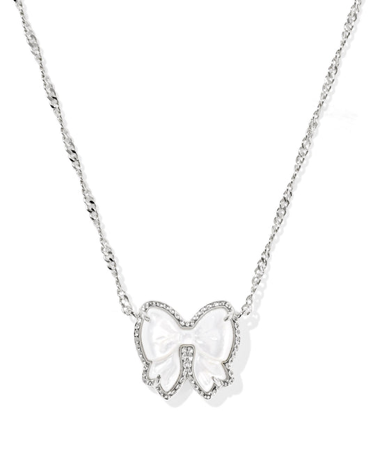 HALEY BOW SHORT PENDANT NECKLACE SILVER IVORY MOTHER OF PEARL