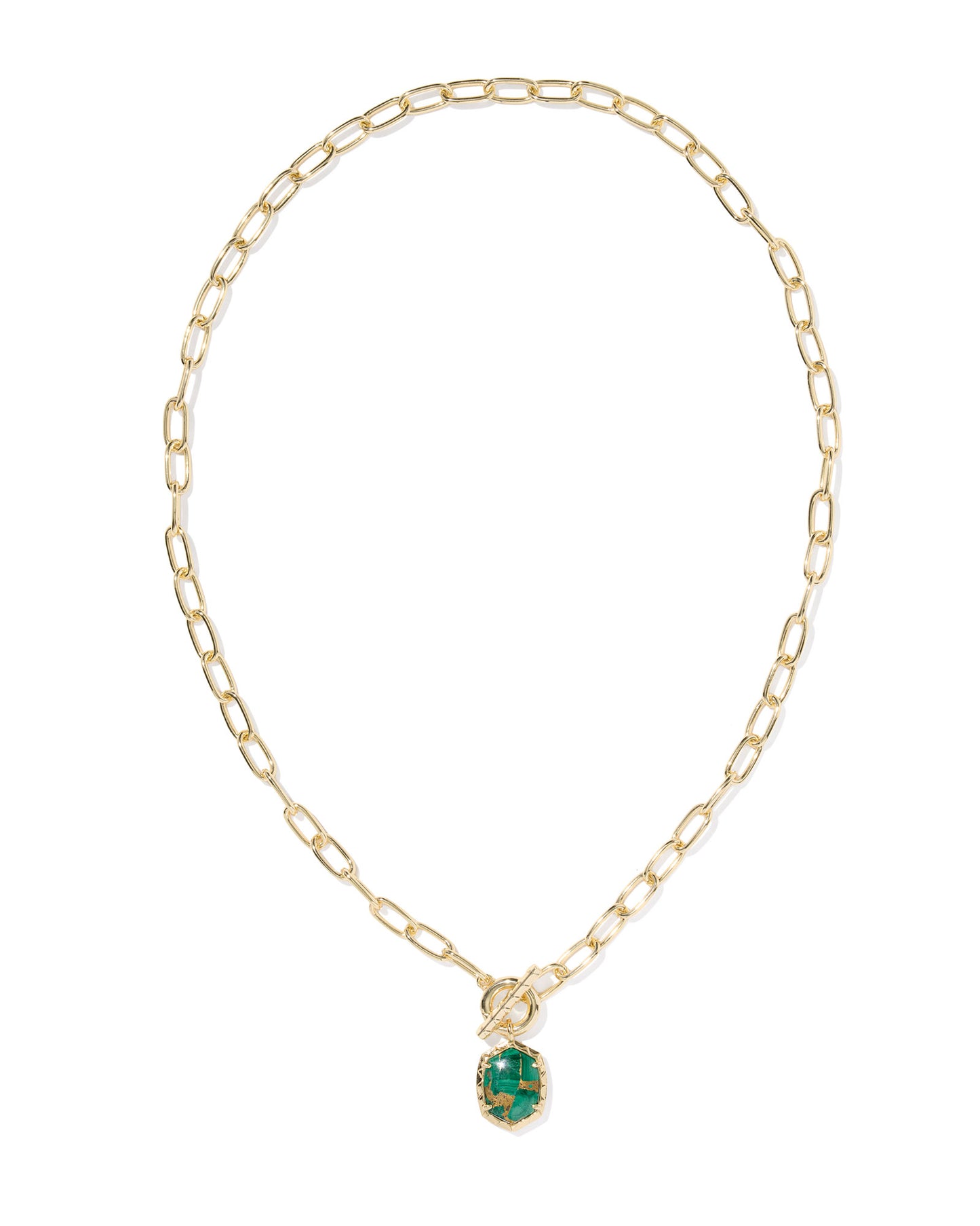 DAPHNE LINK AND CHAIN NECKLACE GOLD BRONZE VEINED GREEN MALACHITE