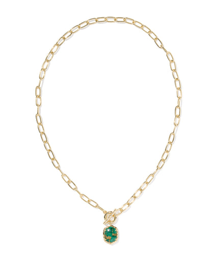 DAPHNE LINK AND CHAIN NECKLACE GOLD BRONZE VEINED GREEN MALACHITE