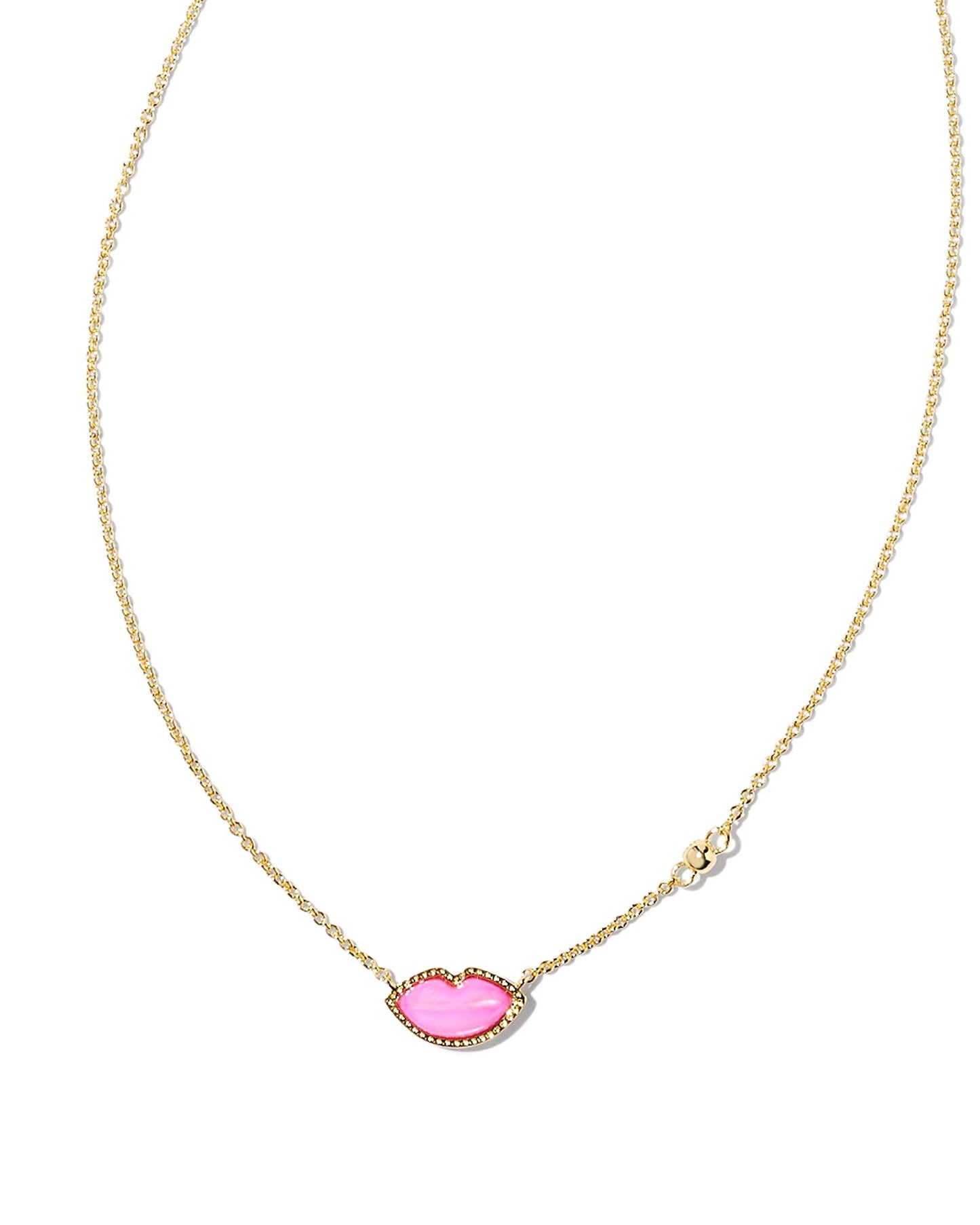 LIPS PENDANT NECKLACE GOLD HOT PINK MOTHER OF PEARL