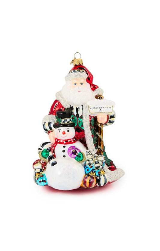 Santa and Snowman Glass Ornament