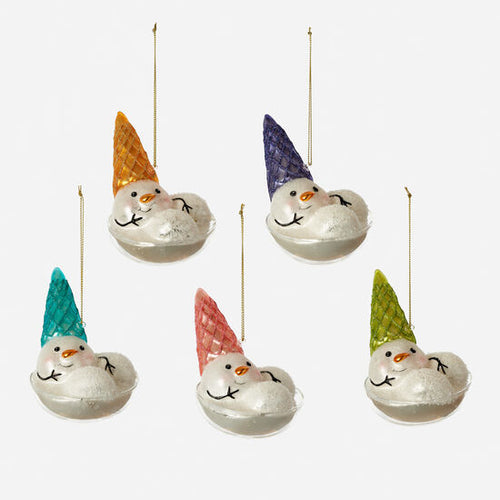 Melting Cone Snowman Ornament Set of 5 - Glass, 3.5
