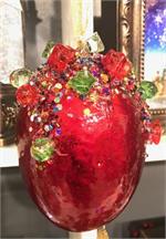 Beaded and Glitter Red Egg Shaped Ornament