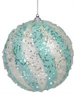 Ice Blue Glitter Swirl Ball Ornament - 4.75"