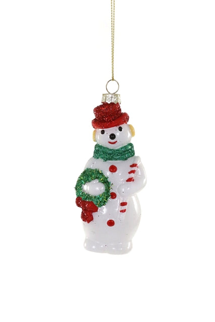 Snowman With Candy Cane Ornament - 4.5"