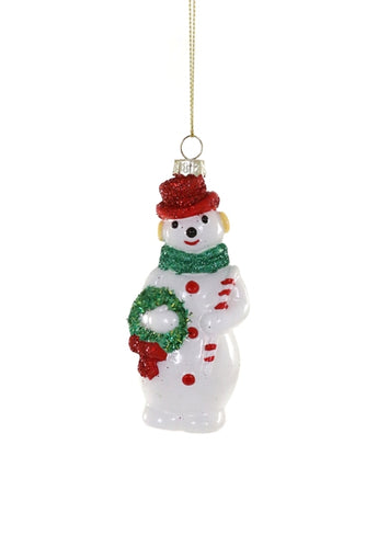 Snowman With Candy Cane Ornament - 4.5