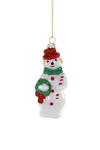 Snowman With Candy Cane Ornament - 4.5"