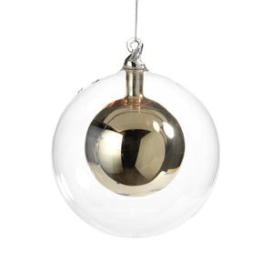 Double Glass Ball Gold Ornament - 6"