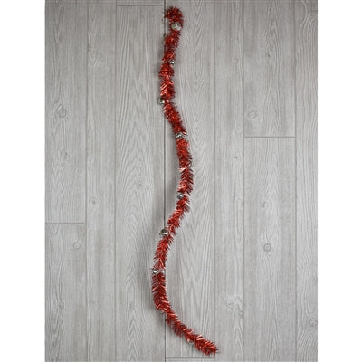 Red and Silver Tinsel Jingle Bell Garland - 4'