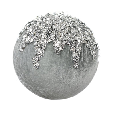 Platinum Velvet Ball with Dripping Sequin Ornament - 6