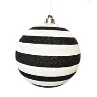 Matte Black Ball with White Glitter Stripes - 4"